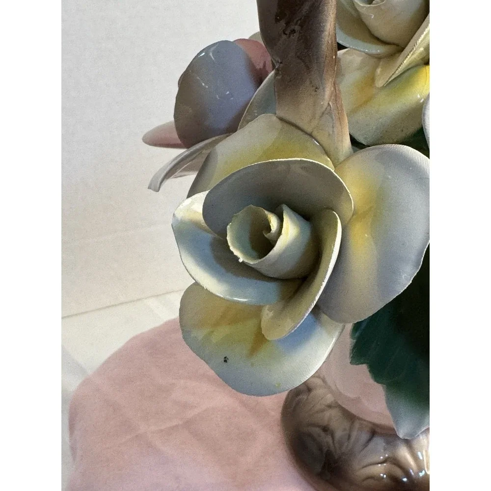 Large 12x10 Capodimonte‎ Roses Basket Italy Porcelain Vintage
